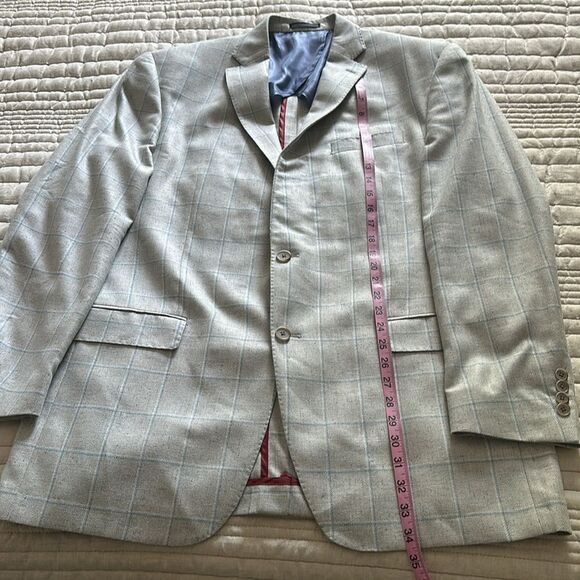 Westport Black Windowpane Grey/Blue 2 Button Wool/Silk Unlined Sports coat 44XL - Picture 9 of 15